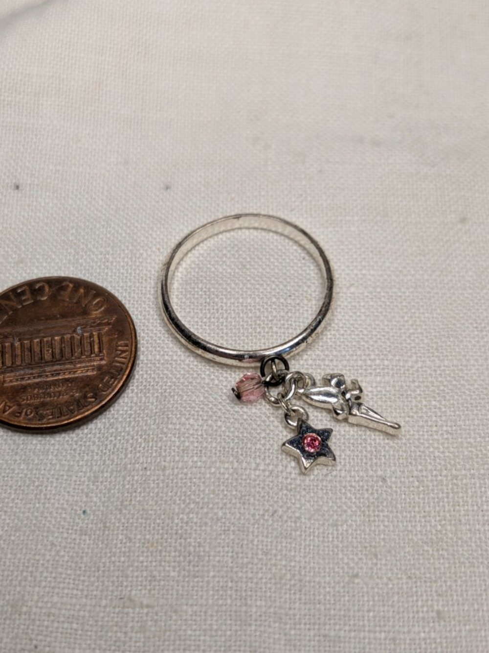Disney Tinkerbell Charm Ring – Sterling Silver 925, Size 7, Pink Crystal & Star - Picture 3 of 5